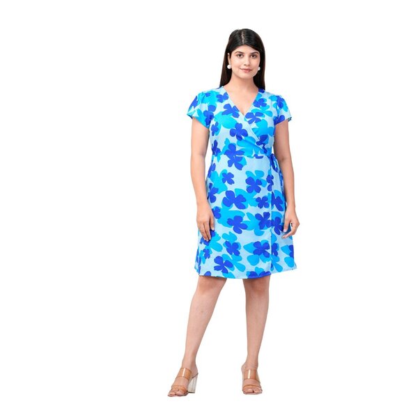 Riara Women Poly Crepe Sleeveless Floral Print V-Neck Knee-Long Western Dress - Picture 1 of 7